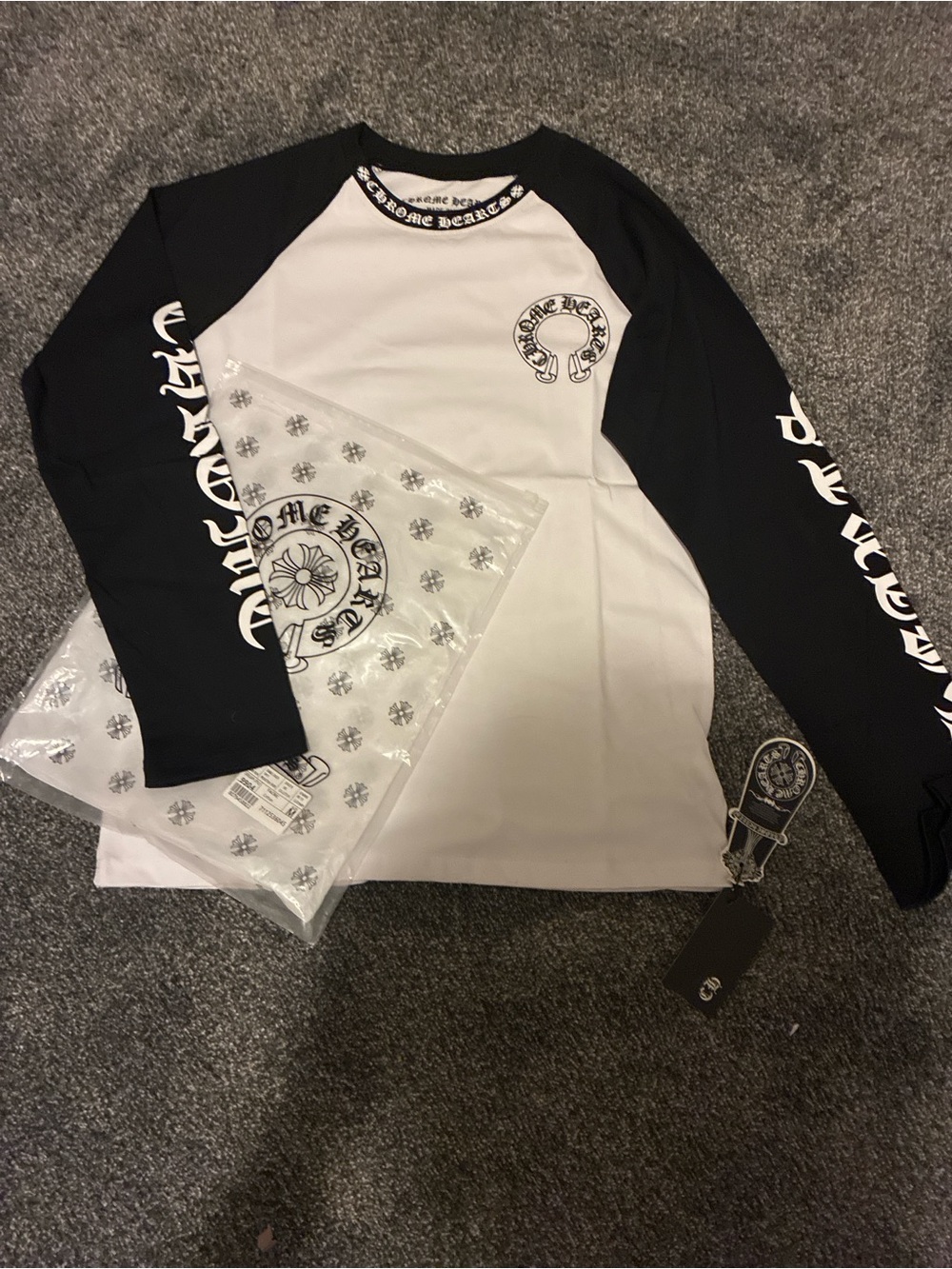 Chrome Hearts Black & White Long-Sleeve Raglan Graphic Tee